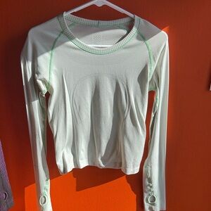 Lululemon Athletica Cream Long Sleeve Top with Green Accents